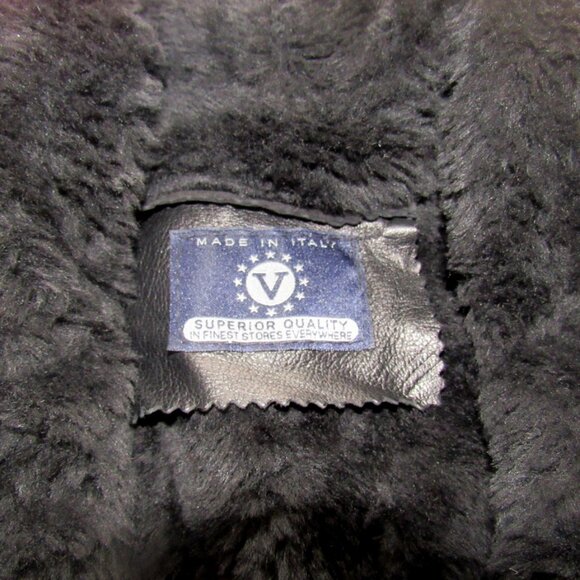 V Faux Leather Black Jacket, Black Shearling Lined, Made in Italy, NWT XL J119 - Picture 4 of 11